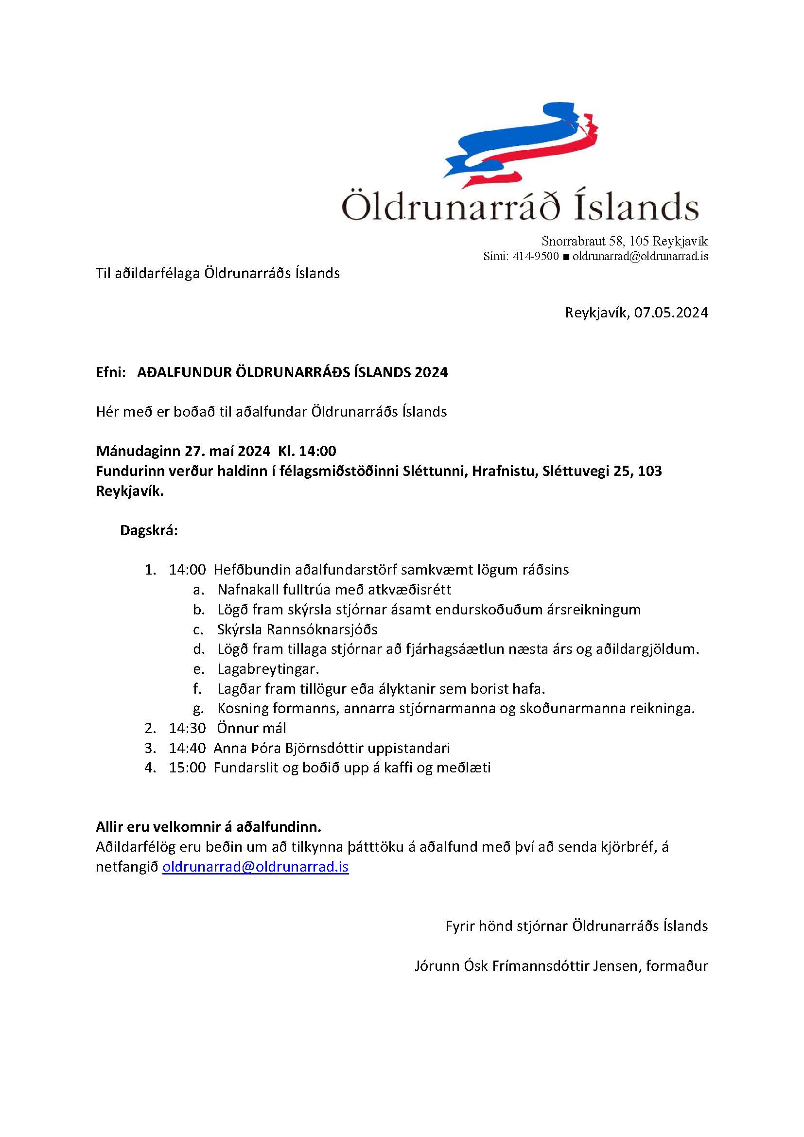 Adalfundarbod OI 2024